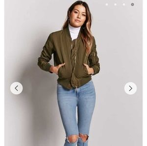 Olive Green Zip-Front Bomber Jacket